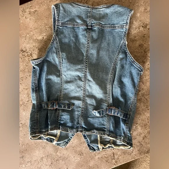 NWOT Vintage YOUNIQUE DENIM TUXEDO VEST! With Pockets! Size L - Picture 5 of 6